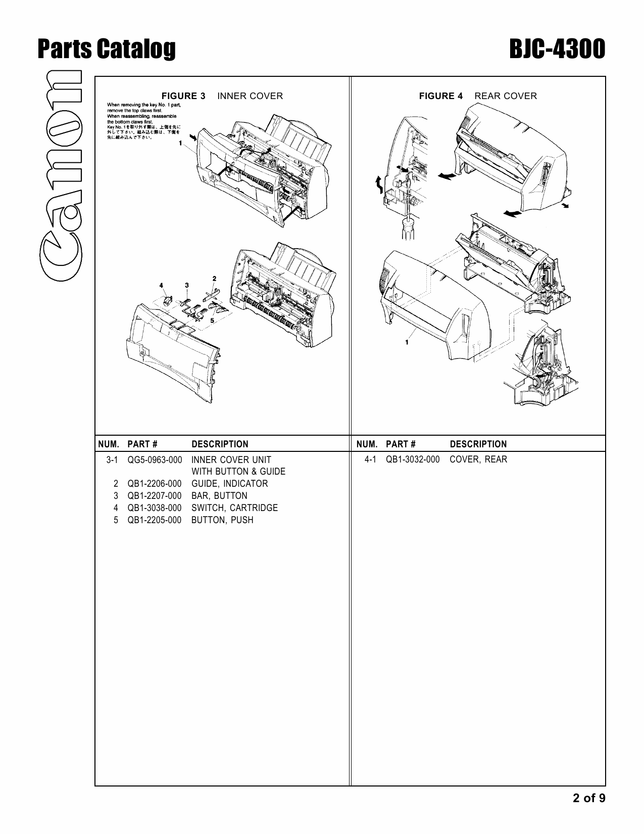 Canon BubbleJet BJC-4300 4302 Parts Catalog Manual-2